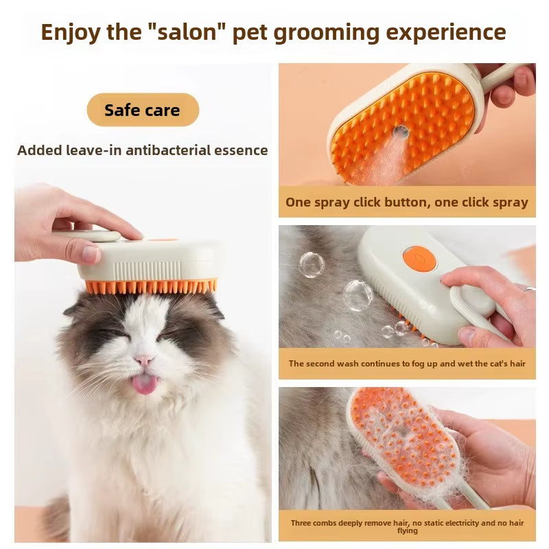 Cat Dog Pet Spray Massage Brush 3 in 1 One Button Steam Spray Folding Rotatable Floating Hair Bath Hair Removal Brush Comb